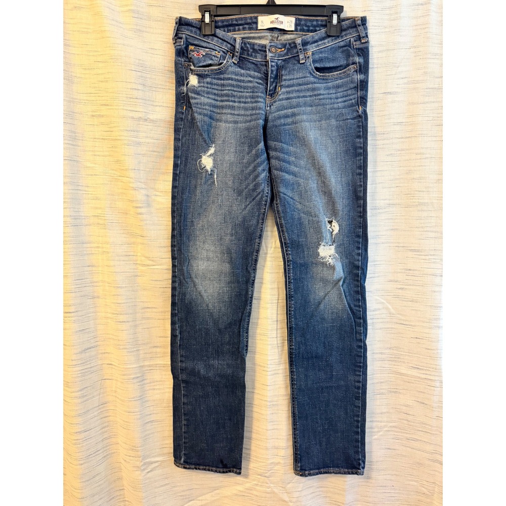 Hollister Low Rise Straight Leg Distressed Jeans Medium Wash W29 L35 Size 9L